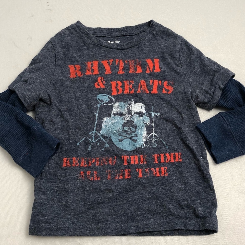 Gap rock n roll music theme layered look long sleeve crew neck t-shirt